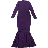 Women High Neck Solid Irregular Elegant Dress