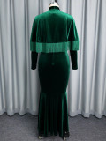 Women Velvet Tassel Bow Tie Shawl Mermaid Evening Dresses Two-Piece Set