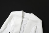 Women Spring Long Sleeve V-Neck Tie-Waist Solid Jacket