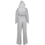 Women Spring Casual Hooded Crop Top and Wide-Leg Pants Two-Piece Set