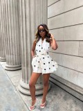 Women Lace-Up Polka Dot Sexy Backless Top and Shorts Two-Piece Set