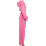 Women Spring Casual Hooded Crop Top and Wide-Leg Pants Two-Piece Set