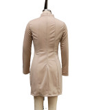 Women Stand Collar Long-Sleeve Bodycon Dress