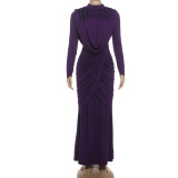 Women High Neck Solid Irregular Elegant Dress