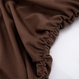 Women Spring Summer Solid Round Neck Gathered Bodycon Dress