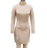 Women Stand Collar Long-Sleeve Bodycon Dress