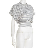 Women Spring Summer Casual Short-Sleeve Striped Crop Top