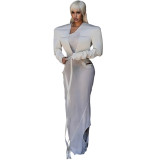 Women Spring Long Sleeve V-Neck Tie-Waist Solid Jacket