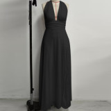 Women Halter Neck Lace-Up Chiffon Sexy V Neck Backless Slit Maxi Dress