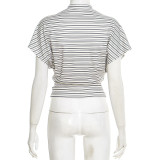 Women Spring Summer Casual Short-Sleeve Striped Crop Top
