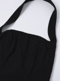 Women Pleated Sexy Backless Halter Neck Dress