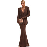 Women Summer Sexy V-Neck Pleated Top Bodycon Maxi Dress