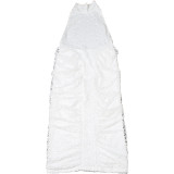 Women Summer Pleated Sexy Halter Neck Backless Bodycon Dress