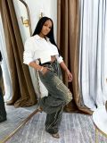 Women Ripped Pocket Cargo Denim Pants