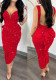 Women Elegant Solid Backless V Neck Bow Stretchy Slit Dress