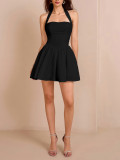Women Pleated Sexy Backless Halter Neck Dress