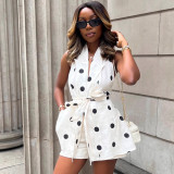 Women Lace-Up Polka Dot Sexy Backless Top and Shorts Two-Piece Set