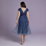 Women Navy Blue Maxi Evening Dress