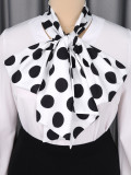 Plus Size Women's Polka Dot Bow-Neck Puff Long-Sleeve Loose Chic Career Shirt