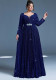 Plus Women Navy Blue V-Neck Long Sleeve Elegant Evening Dress
