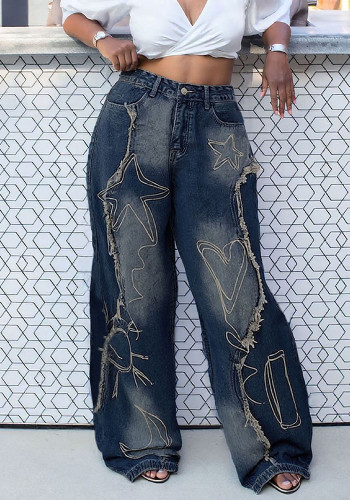 Women's Washed Distressed Denim Pants
