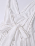 Women's Deep V Halter-Neck Lace-Up Low-Back Elegant Beach Holiday Maxi Dress