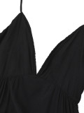 Women's Deep V Halter-Neck Lace-Up Low-Back Elegant Beach Holiday Maxi Dress