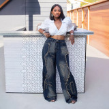 Women's Washed Distressed Denim Pants