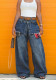 Women's Faux Two-Piece Plaid Patchwork Denim Pants