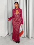 Spring Women's Lace Cutout Bell-Sleeve Bodycon Dress