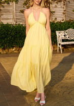 Women's Deep V Halter-Neck Lace-Up Low-Back Elegant Beach Holiday Maxi Dress Women's Deep V Halter-Neck Lace-Up Low-Back Elegant Beach Holiday Maxi Dress