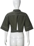 Women Fall/Winter Turndown Collar Half Sleeve Crop Jacket