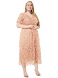 Plus Size Women Spring and Summer V Neck Short Sleeve Sequin Dress