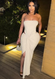 Women Autumn/Winter Sexy Strapless Patchwork Slit Dress