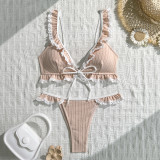 Women's Sexy Solid Color Tie Two-Piece Bikini Swimsuit