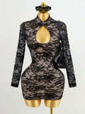 Women Autumn Sexy Lace Hollow-Out Bodycon Dress