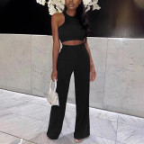 Women's Sleeveless Tank Top and Pants Casual Solid Two-Piece Set