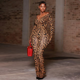 Women's Sexy Leopard Print Off Shoulder Slim-Waist Tight Slim Jumpsuit