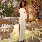 Women Autumn/Winter Sexy Strapless Patchwork Slit Dress