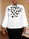 Plus Size Women's Polka Dot Bow-Neck Puff Long-Sleeve Loose Chic Career Shirt