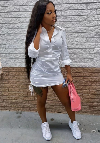 Women's Sexy Ruched Drawstring Shirt Dress