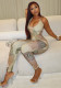 Women's Low-Back Tight-Fitting Printed Strap Jumpsuit