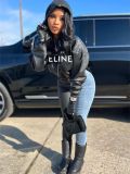 Women's Street Style PU Leather Loose Hooded Hoodie