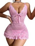 Women's Lace Mesh See-Through Strap Nightdress Lingerie