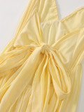 Women's Deep V Halter-Neck Lace-Up Low-Back Elegant Beach Holiday Maxi Dress