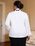 Plus Size Women's Polka Dot Bow-Neck Puff Long-Sleeve Loose Chic Career Shirt