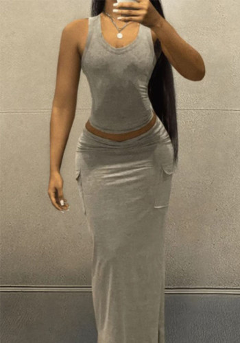 Women's Fashion Casual Tank Top and Long Skirt Set