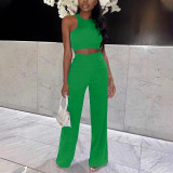 Women's Sleeveless Tank Top and Pants Casual Solid Two-Piece Set