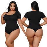 Plus Size Women Seamless Shapewear Short Sleeve Beautiful Thong Bodysuit