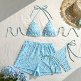 Women's Sexy Solid Color Halter-Neck Tie Three-Piece Bikini Swimsuit